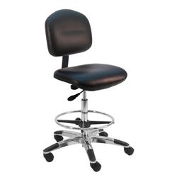 Cleanroom Chair With Adj.Footring and Aluminum Base, 19"-27" H  Single Lever Control