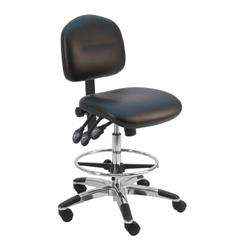 Cleanroom Chair With Adj.Footring and Aluminum Base, 19"-27" H  Three Lever Control