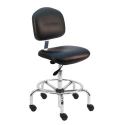 Cleanroom ESD Chair With Adj.Footring and Chrome Base, 17"-25" H  Single Lever Control