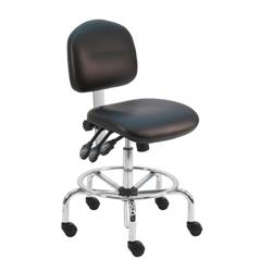 Cleanroom ESD Chair With Adj.Footring and Chrome Base, 17"-25" H  Three Lever Control
