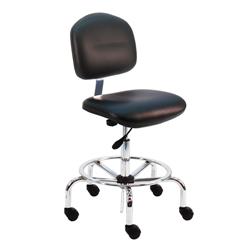 Vinyl ESD Chair With Adj.Footring and Chrome Base, 17"-25" H  Single Lever Control