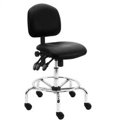 Vinyl ESD Chair With Adj.Footring and Chrome Base, 21"-31" H  Three Lever Control