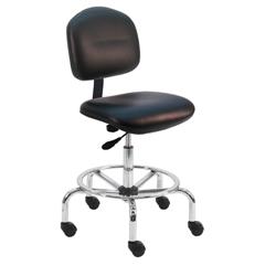 Cleanroom Chair With Adj.Footring and Chrome Base, 17"-25" H  Single Lever Control