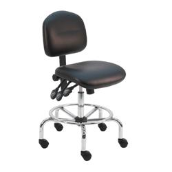 Cleanroom Chair With Adj.Footring and Chrome Base, 17"-25" H  Three Lever Control