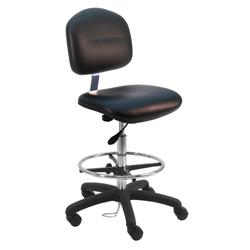 Cleanroom ESD Chair With Adj.Footring and Nylon Base, 19"-27" H  Single Lever Control