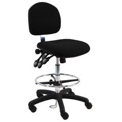 Fabric ESD Chair With Adj.Footring and Nylon Base, 19"-27" H  Three Lever Control