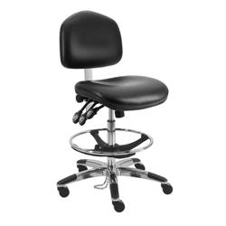 Cleanroom ESD Wide Chair With Adj.Footring and Aluminum Base, 21"-29" H  Three Lever Control