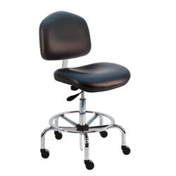 Cleanroom ESD Wide Chair With Adj.Footring and Chrome Base, 17"-25" H  Single Lever Control