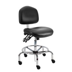Cleanroom ESD Wide Chair With Adj.Footring and Chrome Base, 17"-25" H  Three Lever Control
