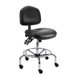 Cleanroom Wide Chair With Adj.Footring and Chrome Base, 17"-25" H  Three Lever Control